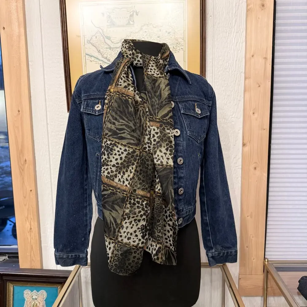 Safari Equestrian Style Animal Print Scarf -‎ Gold Chain & Belt Motif